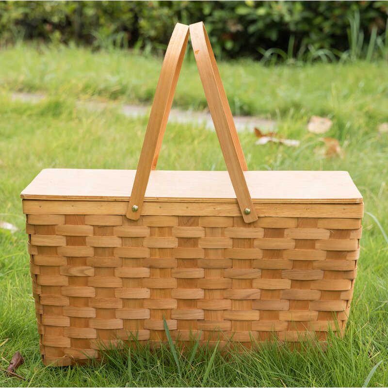 Freeport Park Wooden Lid Picnic Basket Wayfair